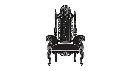 An ornate detailed throne chair design is prominently displayed in a striking black silhouette