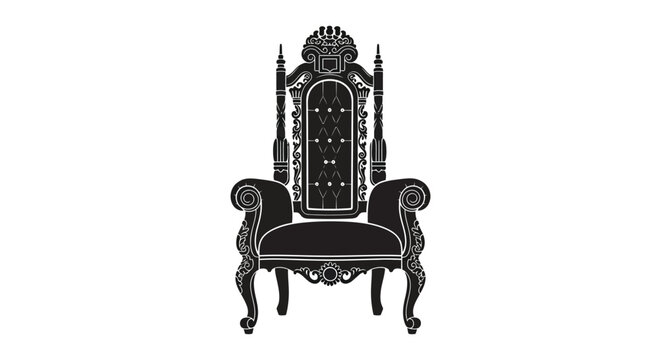 An ornate detailed throne chair design is prominently displayed in a striking black silhouette