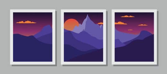 Vibrant mountain landscapes with stunning sunsets and clouds