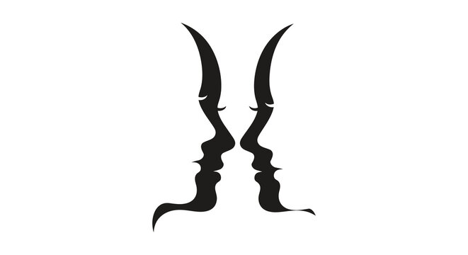 A striking visual of two facing profiles elegantly designed as a negative space silhouette