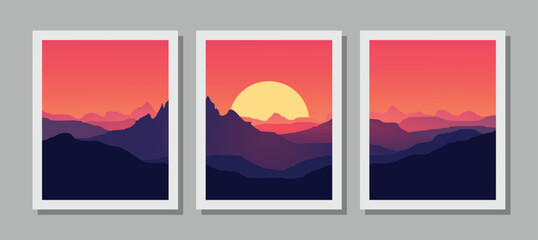 Vibrant mountain landscape with stunning sunset views in modern art style