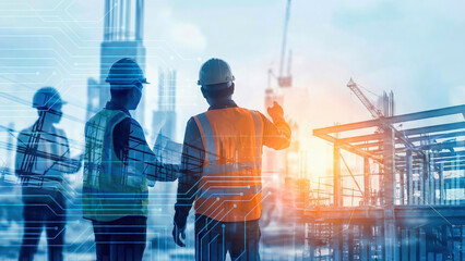 Engineers and Digital Technology at Modern Construction Site