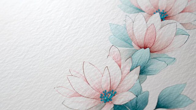A drawing of a flower with blue and pink petals. Pastel floral sketch with soft pencil texture, subtle gradients, clean white space, pastel hand drawn flower style