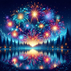 celestial celebration vibrant fireworks bursting in the darkness