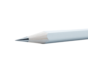 A close-up shot of the sharpened tip of a white pencil against a stark black background