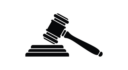 A striking black silhouette of a gavel and sounding block represents justice and legal proceedings silhouette © Pvect02