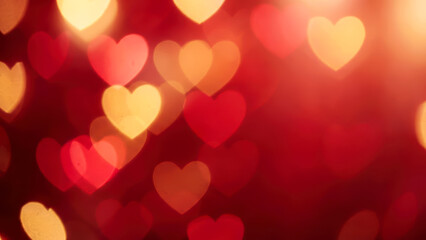 Romantic Red and Gold Heart Bokeh Background
