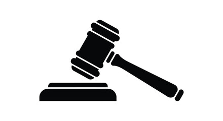 A striking black silhouette of a gavel resting on a sound block symbolizing justice and legal proceedings silhouette