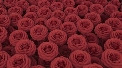 A large group of beautiful deep red roses in full bloom densely packed together in a vibrant floral arrangement