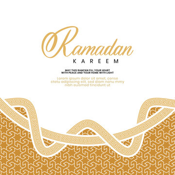 Ramadan Kareem Islamic Greeting Background with Elegant Wave Pattern and Gold Geometric Design