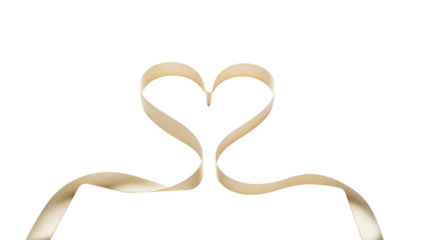 Heart Shape Made of Ribbon in Elegant Minimalist Style with Soft Cream Color and Smooth Satin Texture for Valentines Day transparent background.