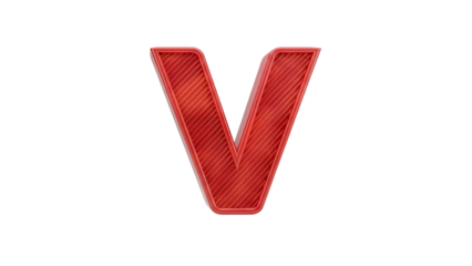 3D Red Letter V with Textured Surface on White Background
