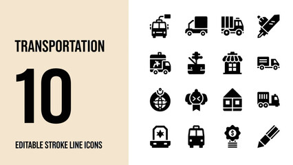 Transportation Icons Collection Editable Stroke Line Icons Set.