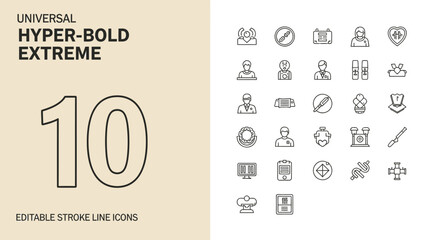 Universal Hyper Bold Extreme 10 Editable Stroke Line Icons Set.