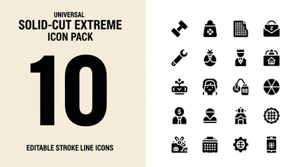 Universal Solid-Cut Extreme Icon Pack 10 Editable Stroke Line Icons.