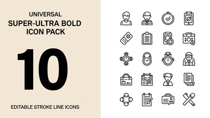 Universal Super Ultra Bold Icon Pack 10 Editable Stroke Line Icons.
