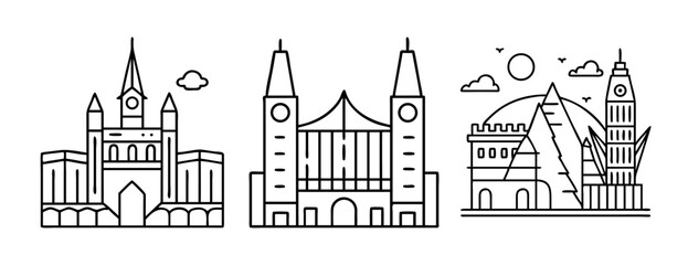 Obraz premium Minimalist line art collection of world famous landmarks and buildings