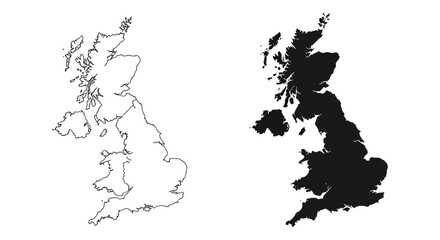 Contrasting depictions of the united kingdom s geography outline versus solid black silhouette