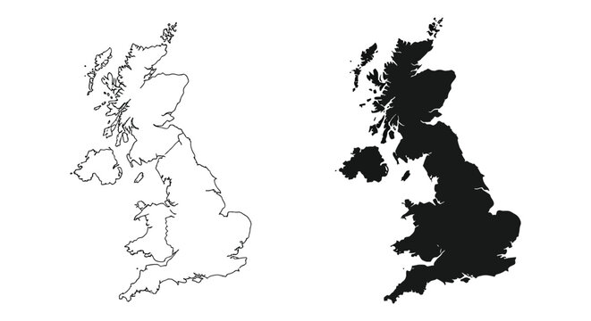 Contrasting depictions of the united kingdom s geography outline versus solid black silhouette