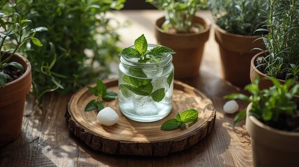 Fresh mint leaves in glass jar