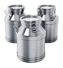 Metal retro milk cans isolated on transparent background. 3D illustration