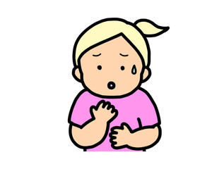 心配する　金髪の女の子