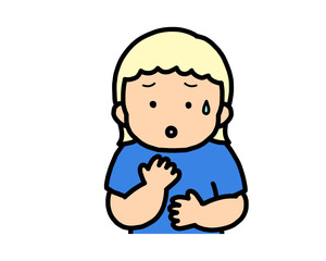 心配する　金髪の女の子