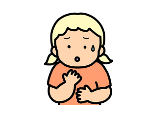 心配する　金髪の女の子