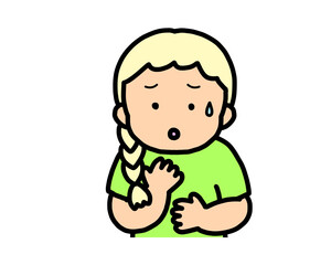 心配する　金髪の女の子