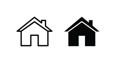 Obraz premium Two simple house outlines are presented one with a white fill and one as a dark silhouette