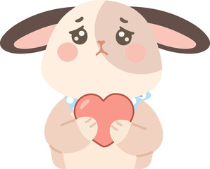 Sad Cartoon Bunny Holding a Heart