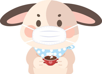 Rabibt Wearing Mask While Holding Hot Chocolate