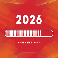 vector illustration of a red Christmas sale sign with a discount label and happy New Year 2026 text for a holiday business market celebration card design.