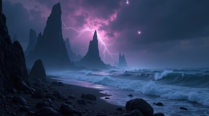 Stormy seas and ominous cliffs