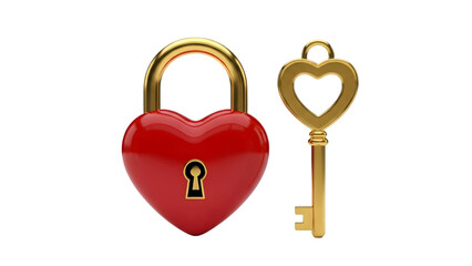 Heart lock with key isolated on transparent background