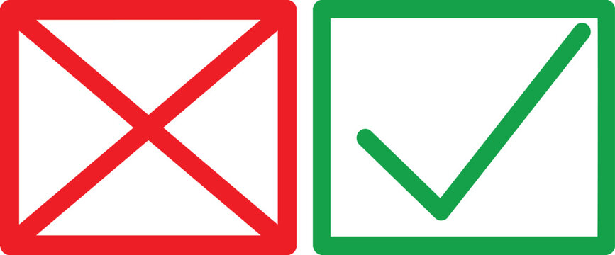 Red x and green checkmark icons isolated on transparent background