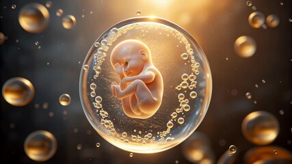 Human Embryo Concept ,Fetus bubble water floating embryo life biology science glowing amniotic fluid prenatal development peaceful surreal concept
