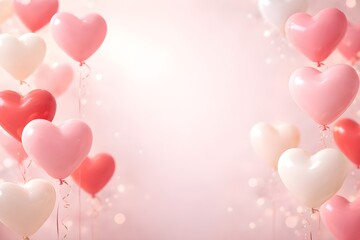 Soft pink heart balloons floating on pastel background for romantic mood