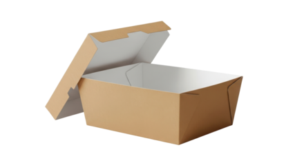 Open cardboard takeout box realistic rendering ideal for mockups on transparent background