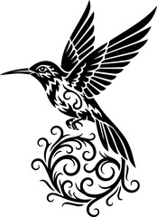 Fototapeta premium Tribal Hummingbird Tattoo Design with Ornamental Swirl Patterns