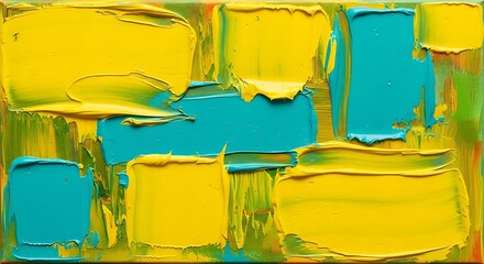 Abstract Yellow and Blue Oil Painting.