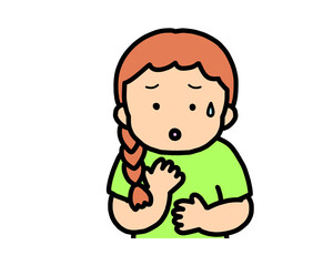 心配する　茶髪の女の子