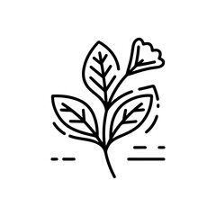 Minimalist Line Art Botanical Plant with Leaves and Flower