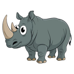 Fototapeta premium Happy cute rhino illustration on white background vector design element perfect for cartoon animal wildlife playful and creative artwork projects