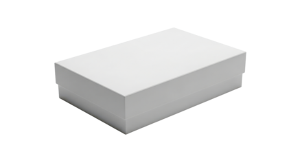 Realistic white rectangular box mockup for product presentation on transparent background