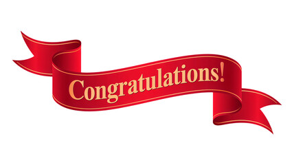 Congratulations message on red ribbon banner