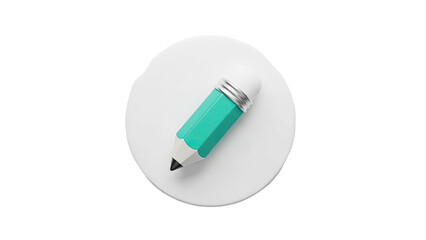 3D Teal Pencil on White Round Surface
