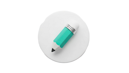 3D Teal Pencil on White Round Surface