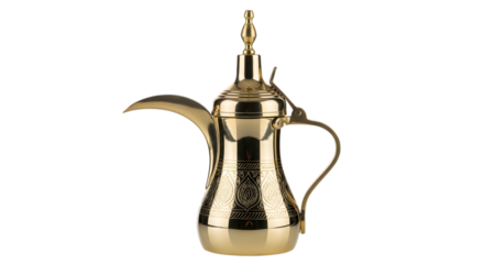Golden arabic coffee pot isolated on transparent background