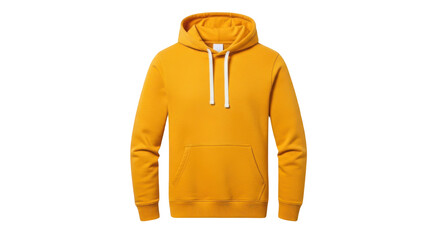 A vibrant yellow hoodie mockup isolated on transparent background